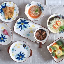 EECAMAIL Besteck Set Hand bemalt Blumen Keramik Haushalt Geschirr Japanischen Reis Schüssel Nudel Schüssel Suppe Schüssel Fisch Platte(China)