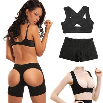 

Shapewear Set Posture Corrector Back Support Chest Brace Shoulder Belt + Butt Lifter Short Invisible Panty Body Shaper Slimming