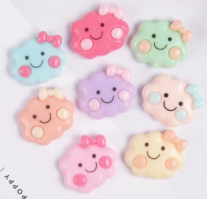 Kawaii плоские пластмассовые облака с улыбкой DIY полимерные Кабошоны для волос Лук центр, Скрапбукинг аксессуары