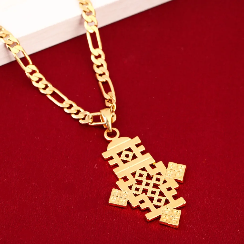 Африканское золотое ожерелье 5,6 см ожерелье с подвеской в виде эфиопского кулона медный крест золотой цвет Африканские свадебные эфиопские украшения