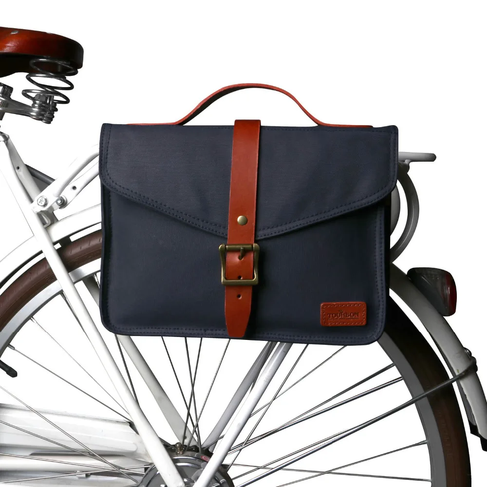 Discount Tourbon Retro Canvas Bike Rear Seat Pannier Bag Bicycle Front Tube Pouch City Tote Cycling Water Repellent Handle Briefcase 7