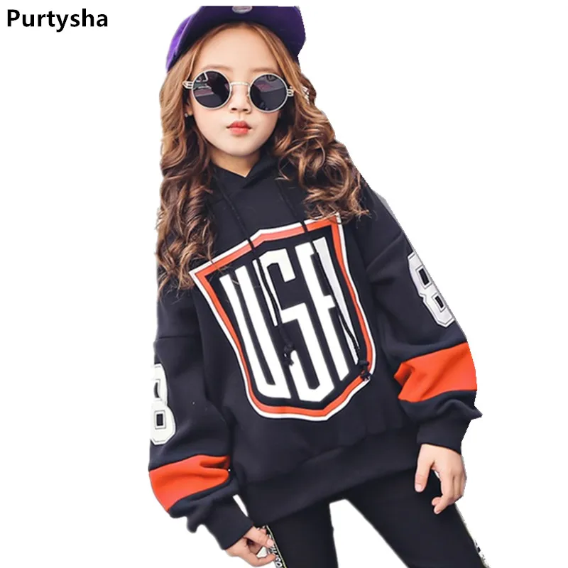 Spring 2018 Children Kids Girls Boutique Cotton Printed Hoodies &Pants Sport Suit For Girls Clothes 6 10 12 Years School Outfits