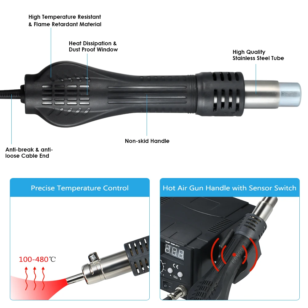 Hot Air Soldering Station Hot Air Gun Handle Hot Air Desoldering Gun Rework Solder Station Desoldering Tool