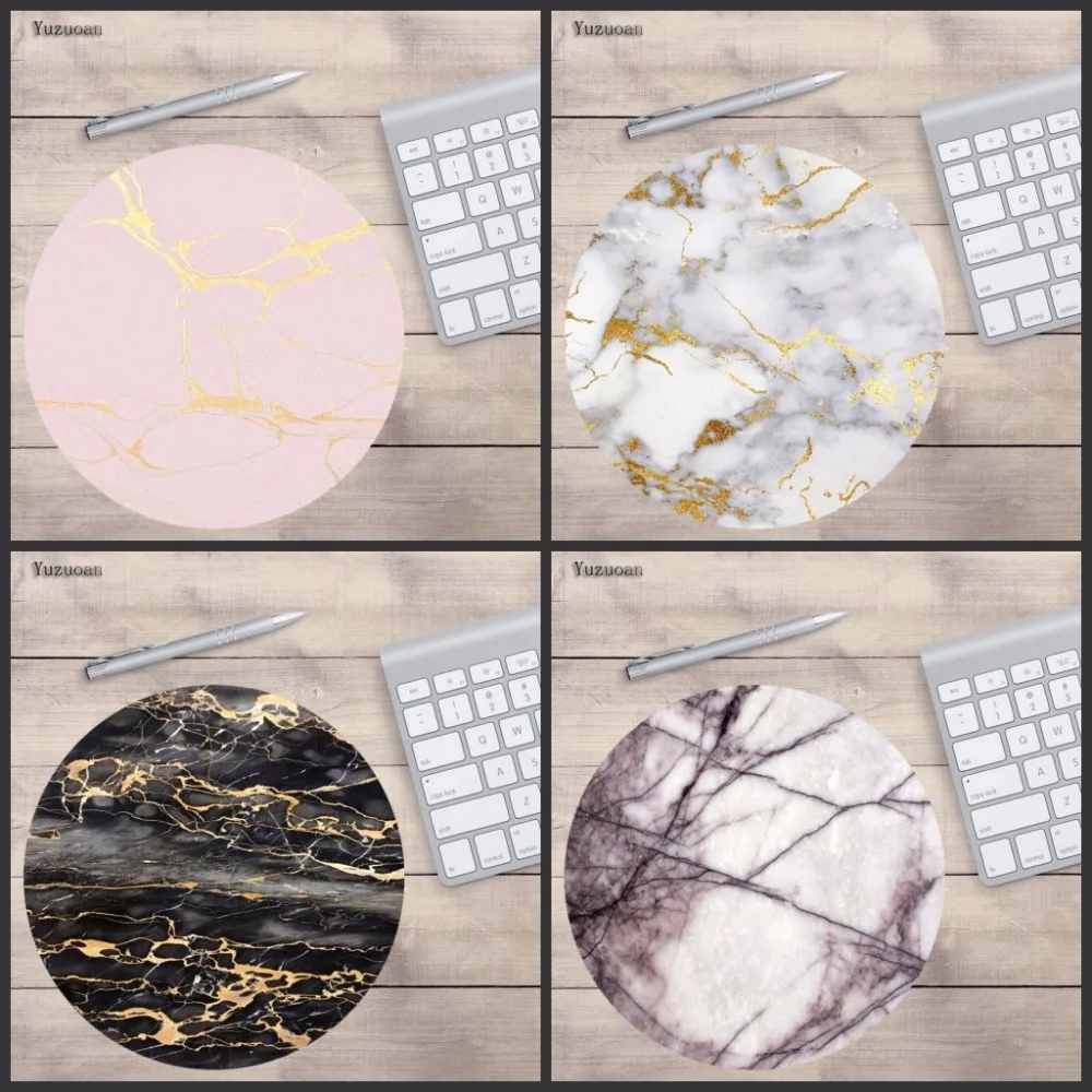 Yuzuoan Rose gold Pink on Marble New Small Size Round Mouse Pad Non Skid Rubber Pad