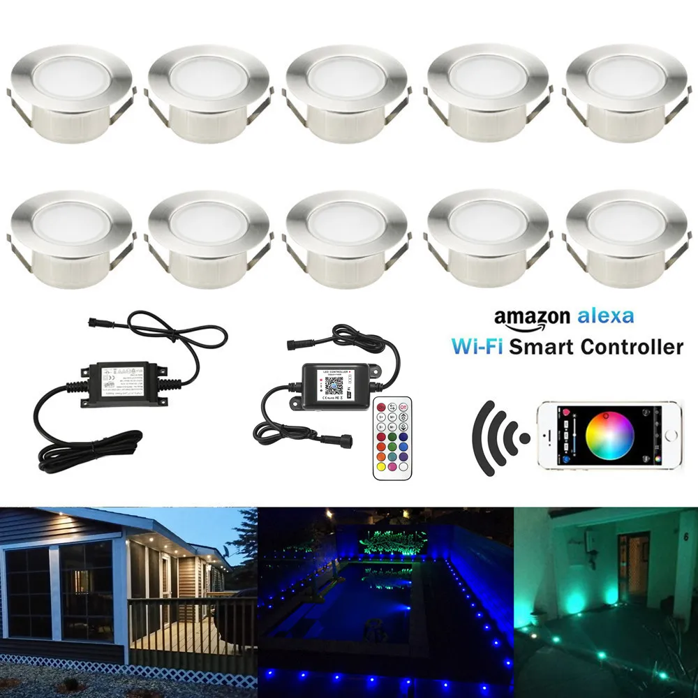 10X 61mm Smart WIFI Phone APP Control RGB/RGBW 12V ip67 Kitchen Stair Step LED Deck Rail Lights for Alexa Echo Google Home IFTTT