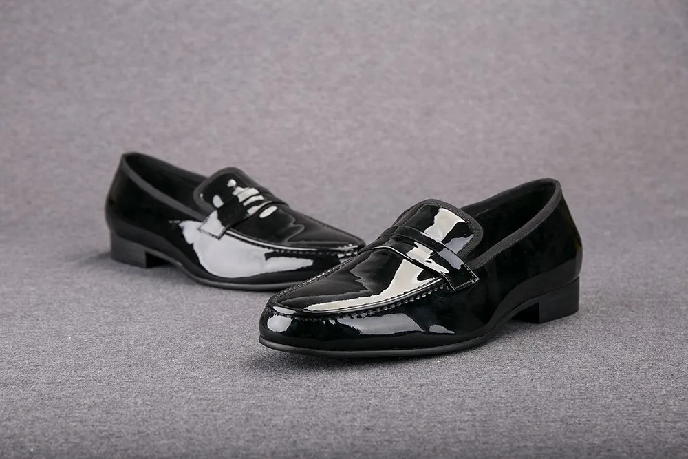 Классический дизайн черные лакированные Кожаные туфли Для мужчин вечерние и свадебные лоферы, кожаные туфли Для мужчин