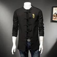 Китайский Ретро стиль Мужская Черная куртка с вышивкой большой размер 5XL тонкий элегантный мужской повседневный пиджак