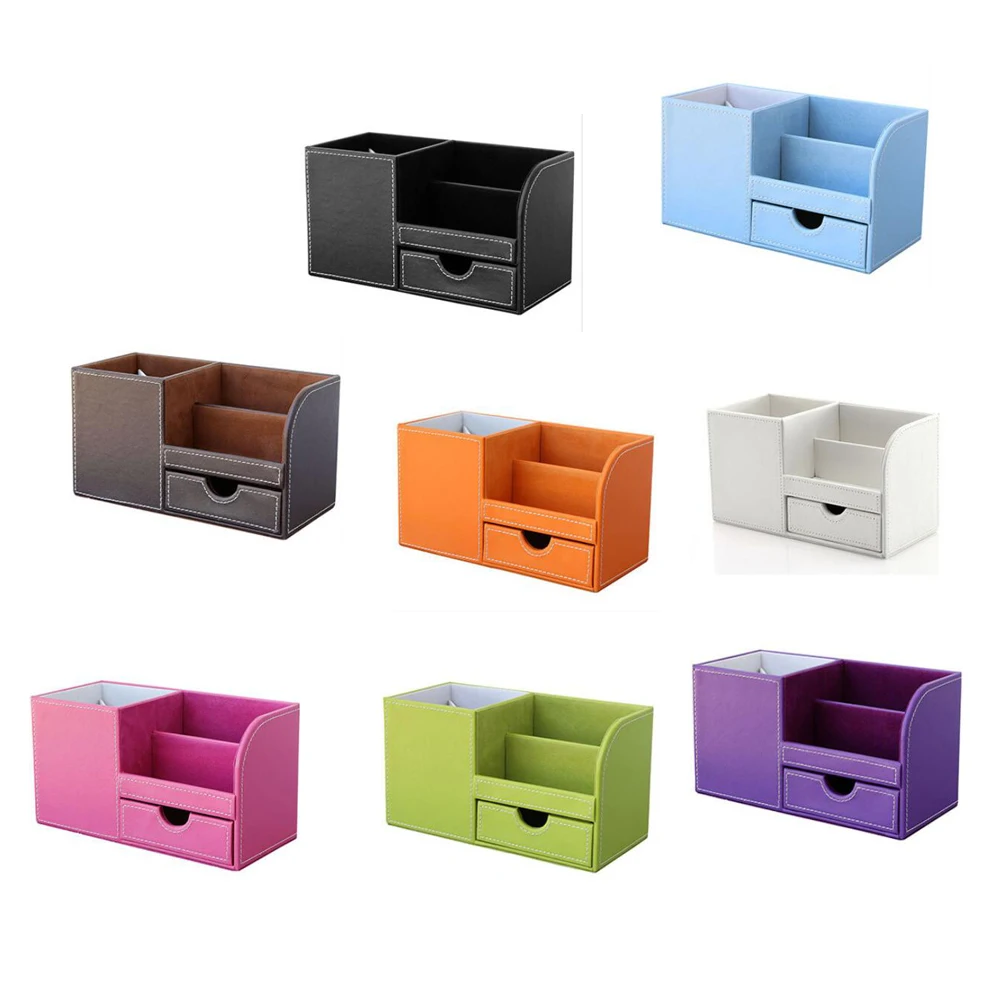 

XRHYY Multi-function Desk Stationery Organizer Storage Box Pen/Pencil Business Name Card Remote Control Holder with Small Drawer