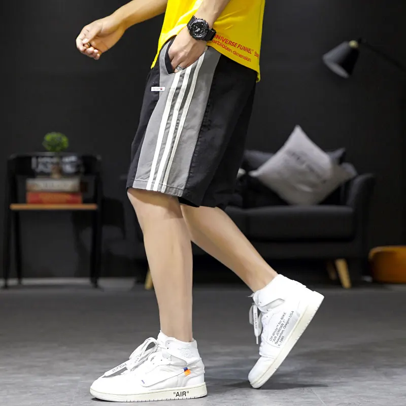 Негабаритный Харадзюку полосатые брюки мужские уличные короткие мужские свободные длиной до колена повседневные шорты летние мужские шорты спортивные