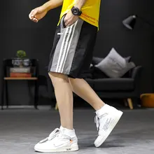 Негабаритный Харадзюку полосатые брюки мужские уличные короткие мужские свободные длиной до колена повседневные шорты летние мужские шорты спортивные