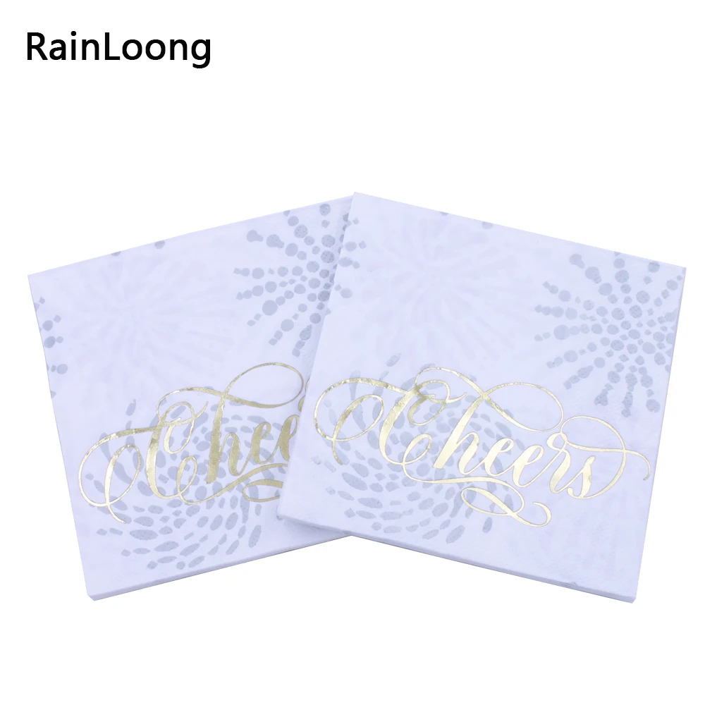 

[RainLoong] 3-Plys Foil Gold Beverage Paper Napkin Cheers For Party Decoration Supply Tissue Serviettes 25*25cm