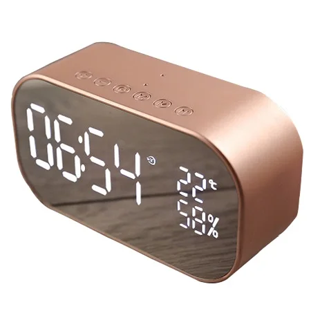 Горячий беспроводной Bluetooth динамик со светодиодный будильником поддержка fm-радио Aux TF USB музыкальный плеер беспроводной для офиса спальни - Цвет: Rose Gold