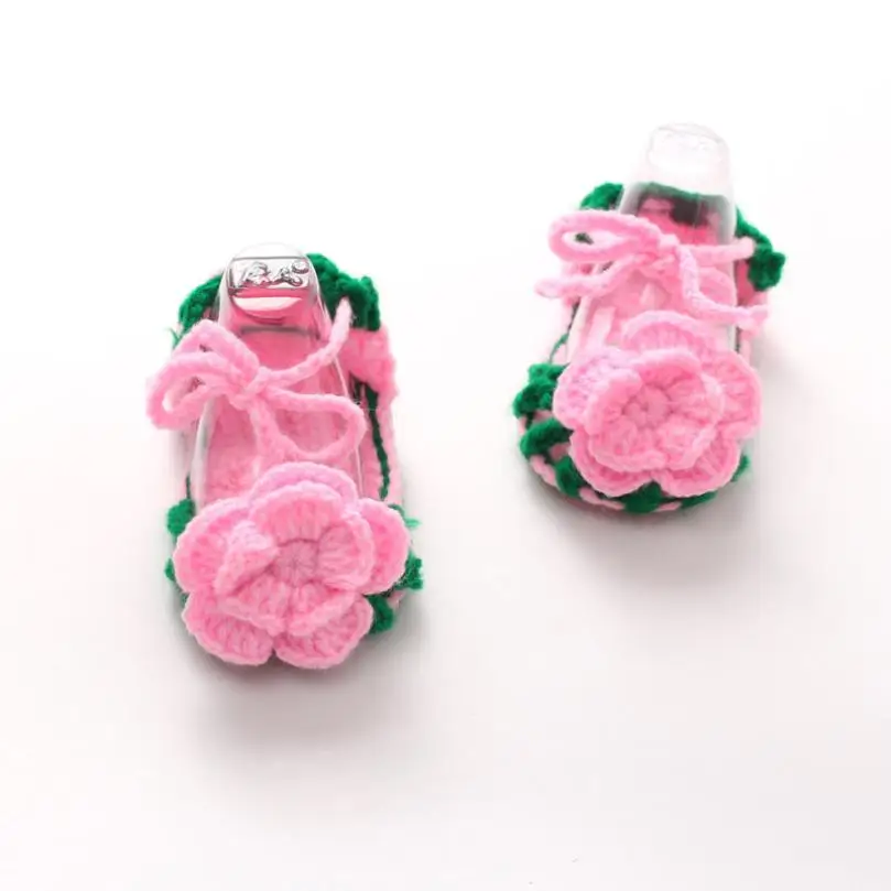 Crib Crochet Casual Baby Girls Handmade Knit Sock Roses Infant Shoes D30