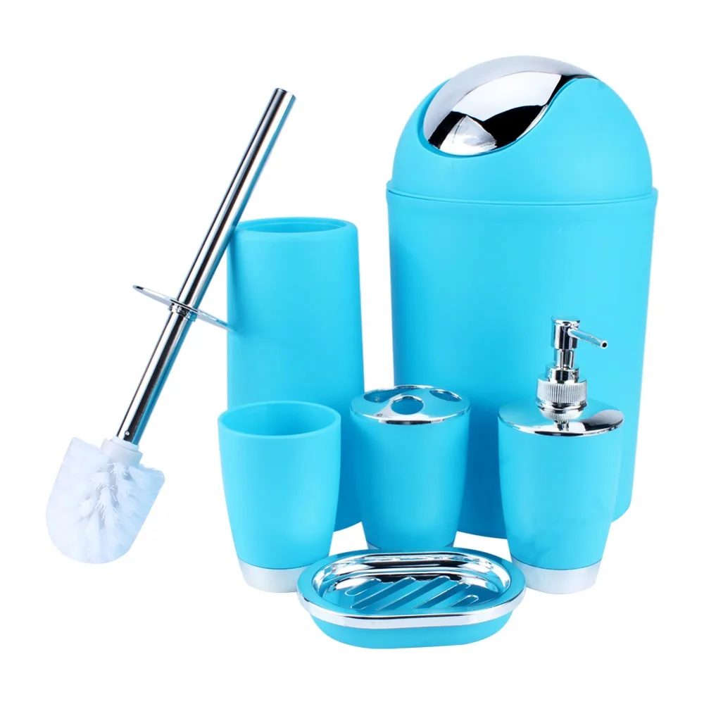 8 Pcs Blue Bathroom Accessories Set with Garbage Can, Toothbrush Holder,  Toothbrush Cup, Soap Dispenser, Soap Dish, Toilet Brush Holder, Cotton Swab  Box, Plastic Bathroom Decor Set for Home and Bathroom