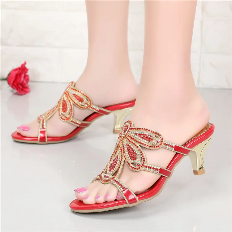 New Luxury Diamond Stiletto High Heels Slippers Online Shopping Peep Toe Womens Shoes Sale High Quality Gold Purple Black Red4