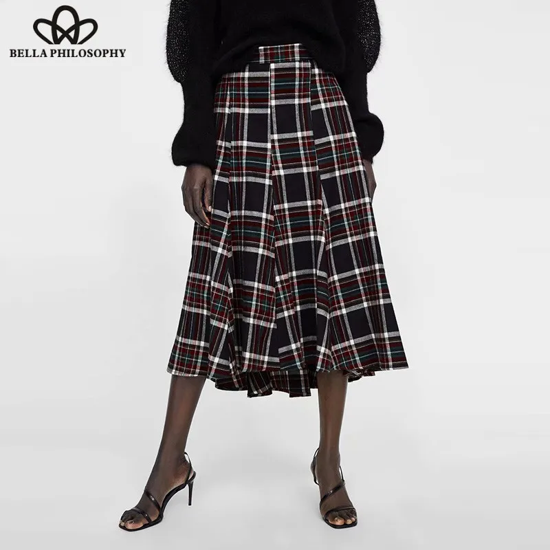 Wonder 2018 new autumn Casual Long Maxi Skirts High Waist Vintage Female Asymmetrical Skirts Retro Lady New Fashion Plaid Skirts