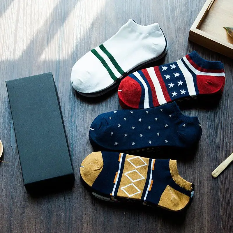 New 2016 Men Cotton Socks Fashion Summer Men  Flag Rhombus Pattern Socks Casual All-Match Men Comfortable Sport Ankle Thin Socks
