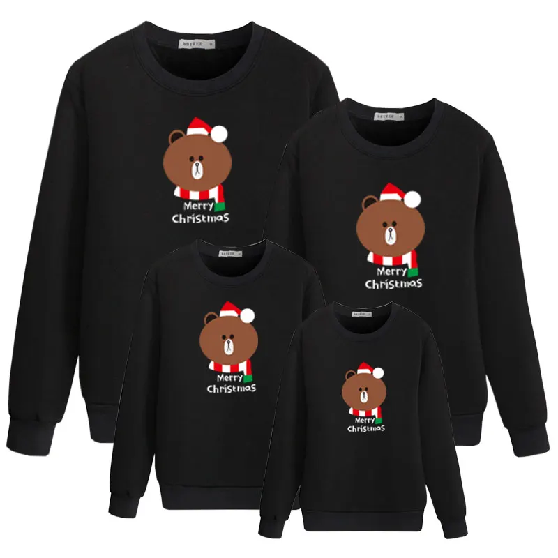 Рождественские комплекты для семьи с медведем Одинаковая одежда Толстовка для папы, мамы, дочки, сына, папы, мамы и меня, платье для малышей Детский комплект - Цвет: Black