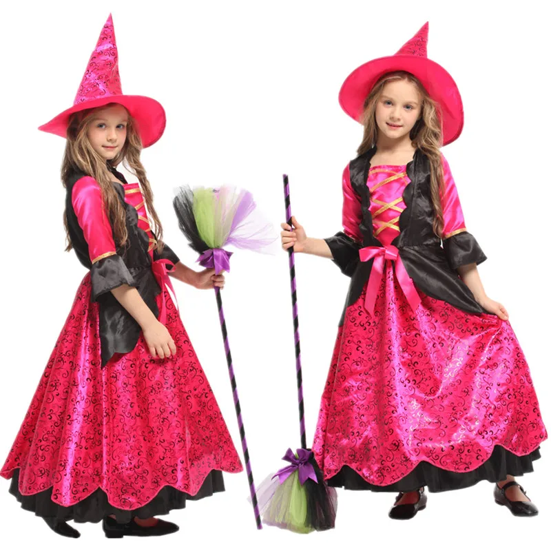 Великолепные костюмы ведьм на Хеллоуин для девочек, Рождественский карнавальный маскарадный костюм, детская одежда для костюмированной вечеринки, Детский костюм принцессы