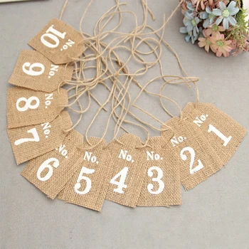 

10pcs/set Jute Hessian burlap Table Number table cards from 1 to10 rustic wedding table tag decor vintage wedding decoration