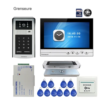 

Free Shipping 9" Color Screen Video Door Phone Intercom Recording System RFID Code Keypad Outdoor Bell Camera + Magnetic Lock