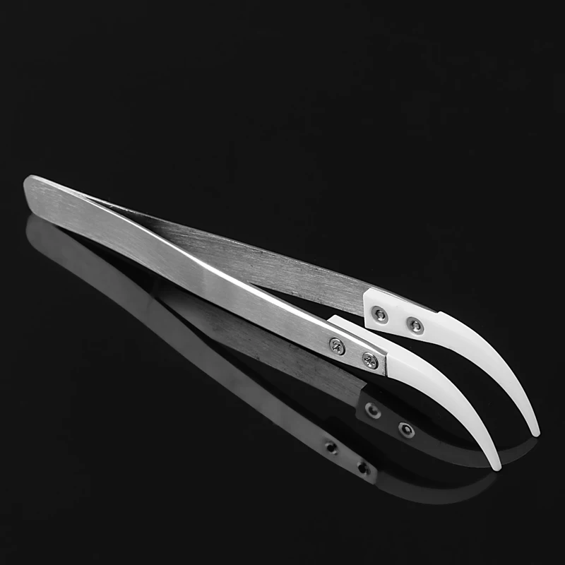 

1PC Stainless Steel Handle Ceramic Heat Resistant Tip Curved Tips Tweezer