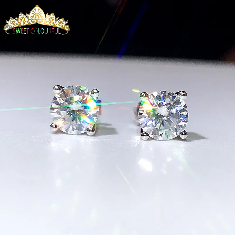 

18K White Gold 2PCS 1CT 6.5MM D Color Moissanite Earrings For Women
