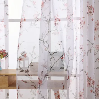 

Beautiful Peach Blossom Sheer Curtain Transparent White Tulle Window Screen Treatment Voile Drape Valance Air Prevent Mosquitoes
