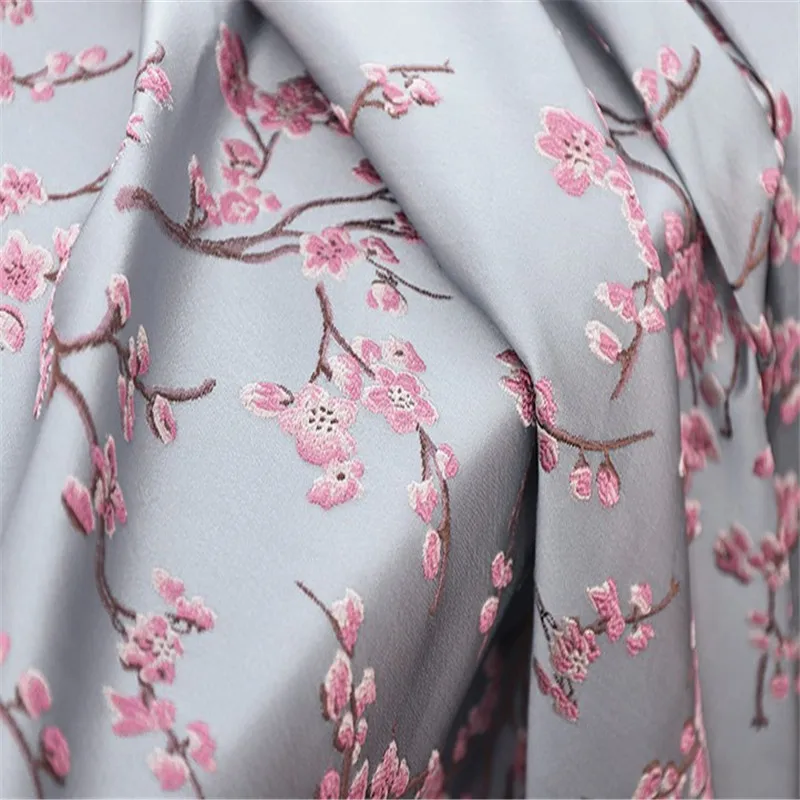 1 метр парча цветы сливы жаккардовая ткань пряжа краситель розовый цветочный ткани шитье на Женское пальто детское платье лоскутное Diy