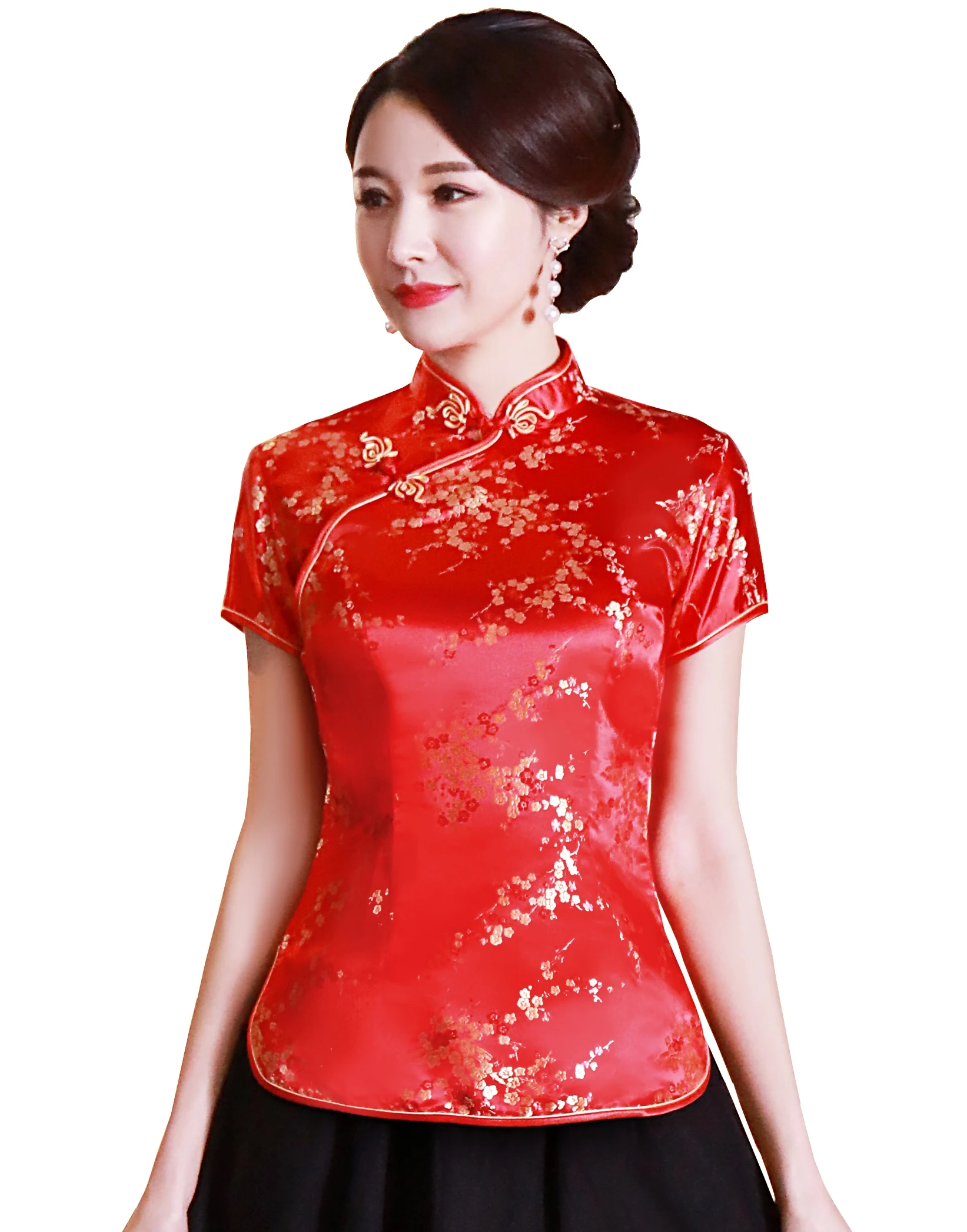 Шанхай история короткие Cheongsam Топ Традиционный китайский искусственный шелк/Атласный топ Дракон и Феникс Вышивка Блузка Топ Qipao рубашка