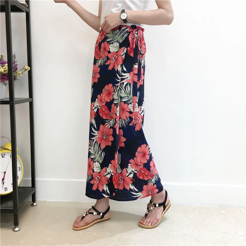Boho печати летние выходные пляж юбки для женщин для 2019 повседневное Высокая талия длинный тонкий обёрточная бумага юбка с цветочным Принто
