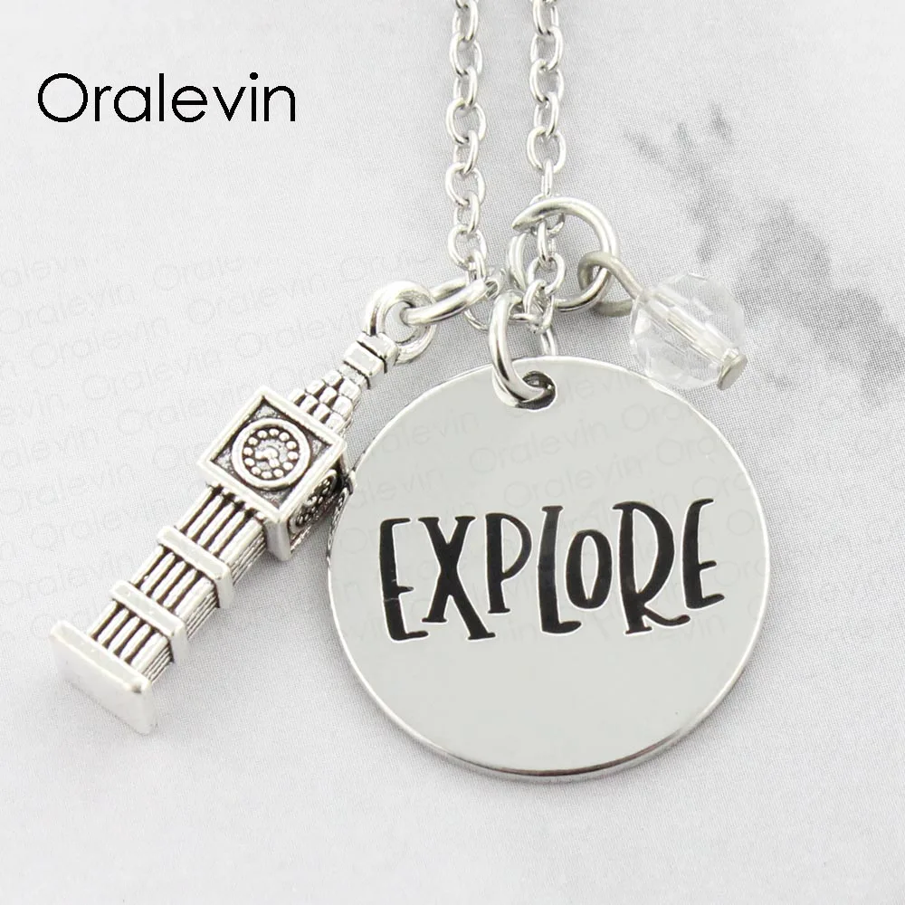 

EXPLORE Inspirational Hand Stamped Engraved Custom Pendant Female Decoration Costume Necklace Gift Jewelry,10Pcs/Lot, #LN2118