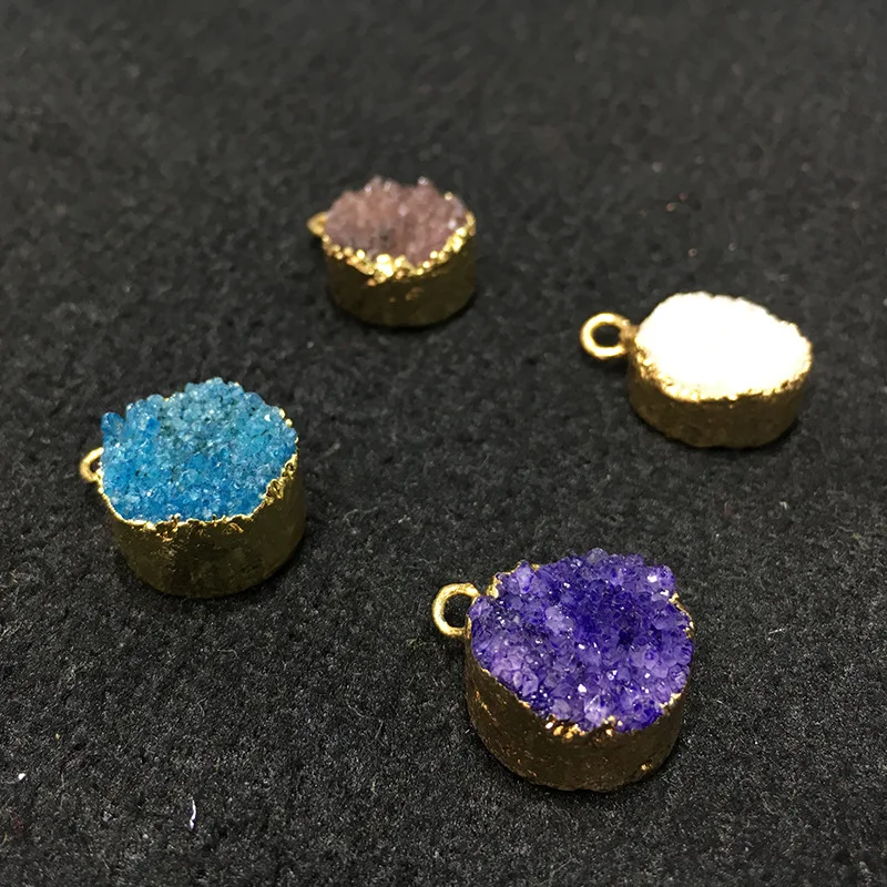 Круглый кристалл Druzy чакра природа позолота камень Жеода кварцевые разъемы