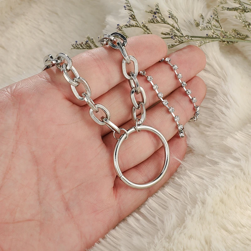 

Tocona Charm Silver Chain Metal Geometric Circel Crystal Multistorey Crystal Choker Necklacde For Women Punk Jewelrt C07107