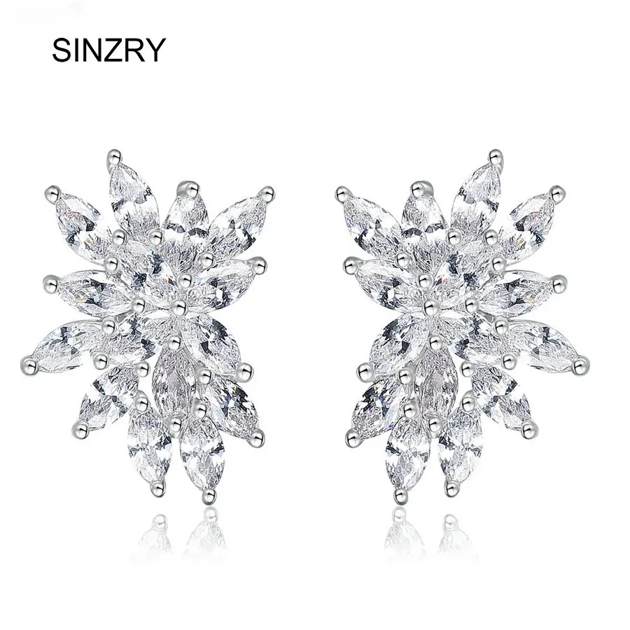 SINZRY модные ювелирные изделия AAA кубический циркон микро проложили цветок блески различной формы серьги гвоздики для женщин Рождественский подарок
