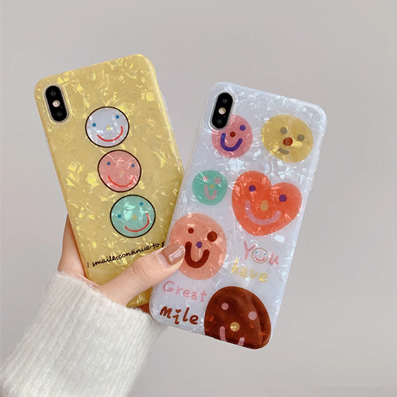 

BONVAN For iPhone X XR XS Max Case soft simple Cute Smiley face Protection Back Funda For iPhone 6 6s 7 8 Plus Phone Cover Coque