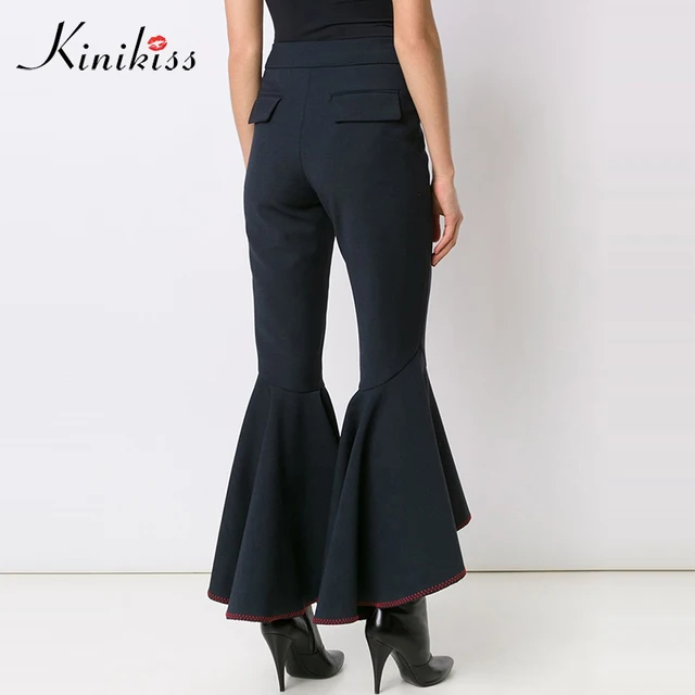 Kinikiss для женщин винтаж брюки клеш черные тонкие длинные модные