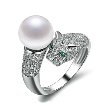 

Freshwater Cultured Pearl Ring 925 Sterling silver Panther Leopard Fashion Fine Elegant Women's Jewelry Queen Birthstone Gift