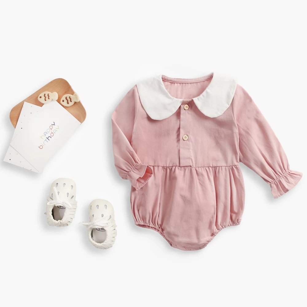 Боди для малышей, осенняя одежда для новорожденных, полосатые комбинезоны с длинными рукавами и воротником «Питер Пэн», одежда для маленьких девочек 0-3 лет