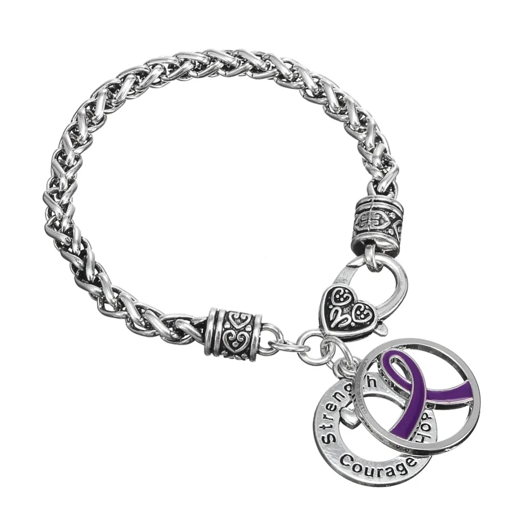 Purple Cancer Ribbon Bracelet Female Awareness Carter Secret