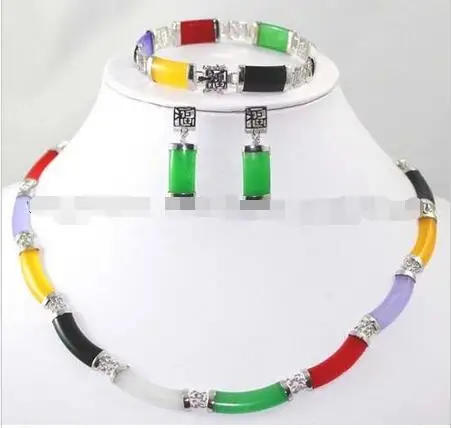 

Hot selling free shipping***** Multicolor Jade Link Necklace Bracelet earrings Set
