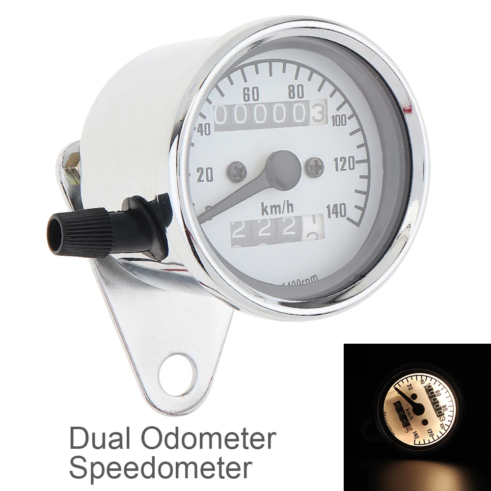 

Motorcycle Speedometer 12V Metal Case with Yellow Night Light Car Meter and Kilometer Table for Retro Motorcycle Universal