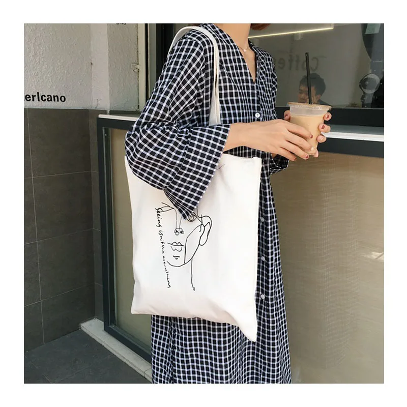 

Ladies Cloth printing Canvas Tote Bag Handmade Cotton Shopping Travel Women Folding Shoulder Shopping shopper Bags Pouch