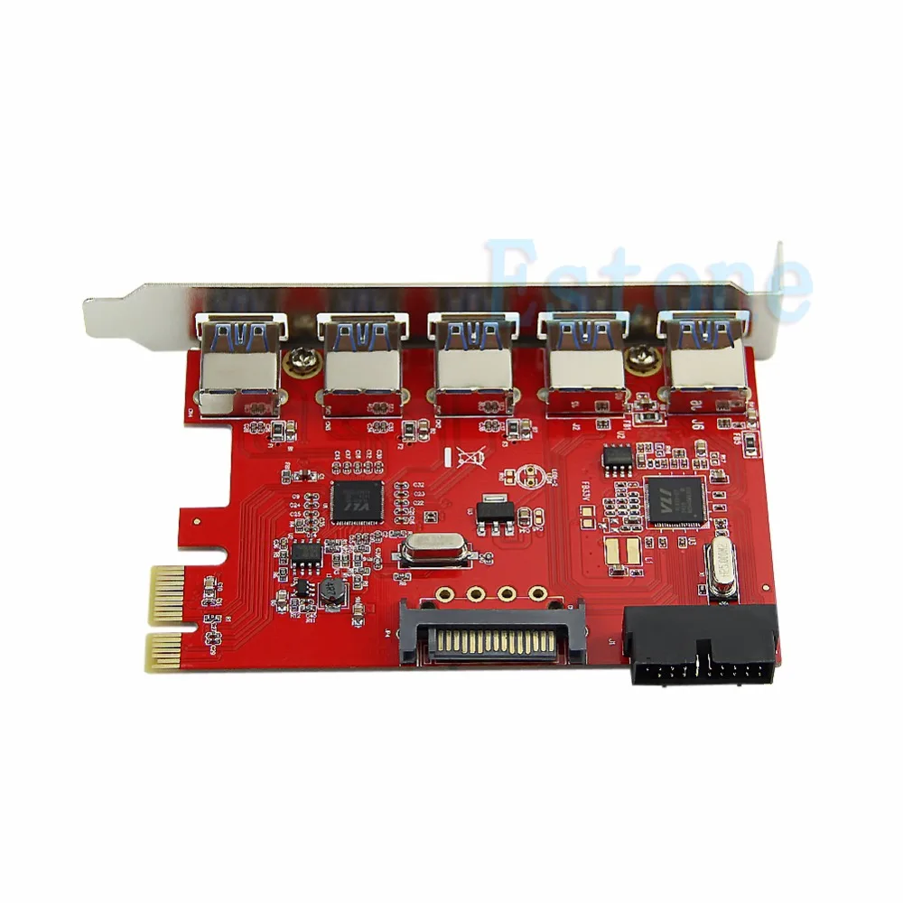 5 портов USB3.0 концентратор для PCI-E Express Card Adapter 20pin 15pin SATA для XP WIN 7 8