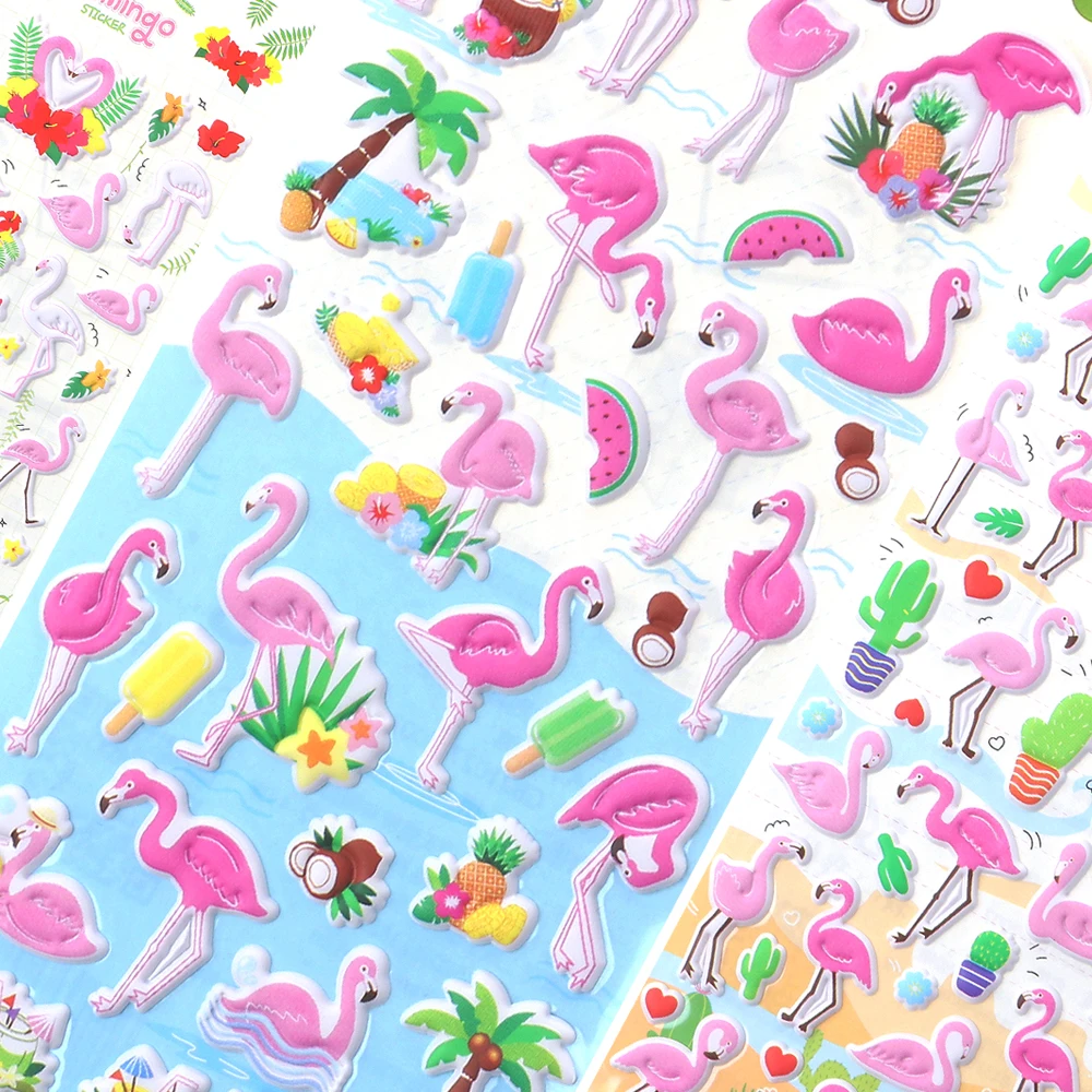 

1/10 Sheets Scrapbooking Stick Pink Cartoon Unicorn Flamingo 3D Decorative Label Diary Stationery Album Stickers Kids Gifts