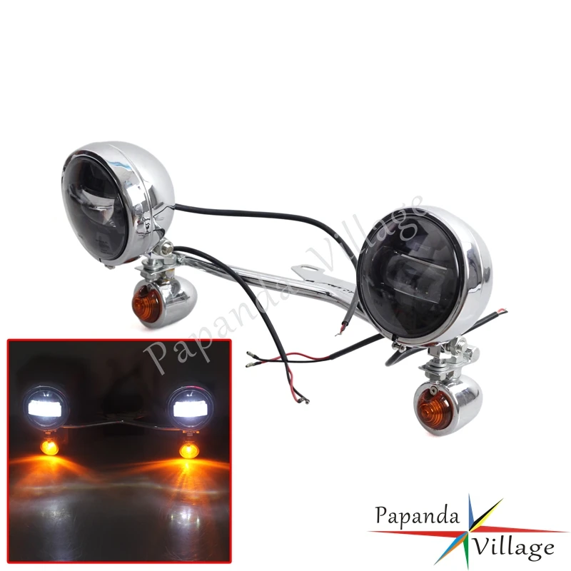 

Motorbike Chrome 12V LED Spot Fog Light Bar Amber Turn Signal Light Indicators for Harley Bobber Chopper Suzuk Yamaha Custom