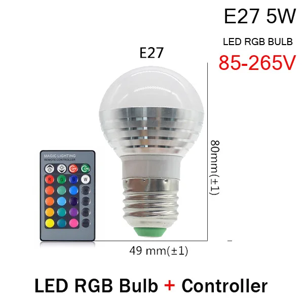 Самая низкая цена E27 E14 светодиодный RGB лампа AC110V 220V 5W точечный светильник с регулируемой яркостью волшебный праздник RGB светильник ing+ ИК пульт дистанционного управления 16 цветов - Испускаемый цвет: E27 5W RGB BULB