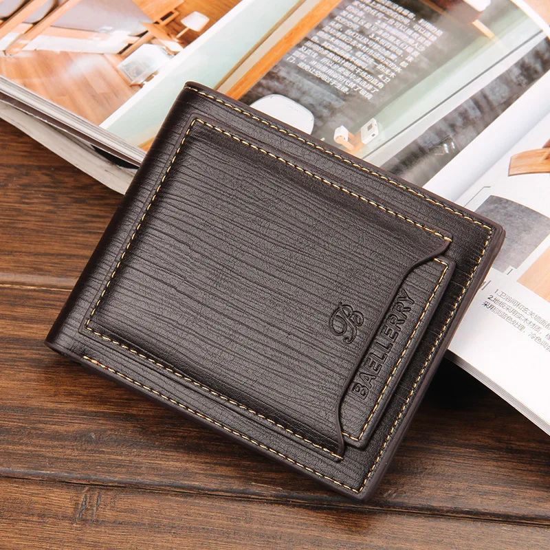 Baellerry Hot Sale Business Men's Wallets Quality 3 Folds Sutures Black Brwon Detached Cards Slots ID Credit Card Holder Purses