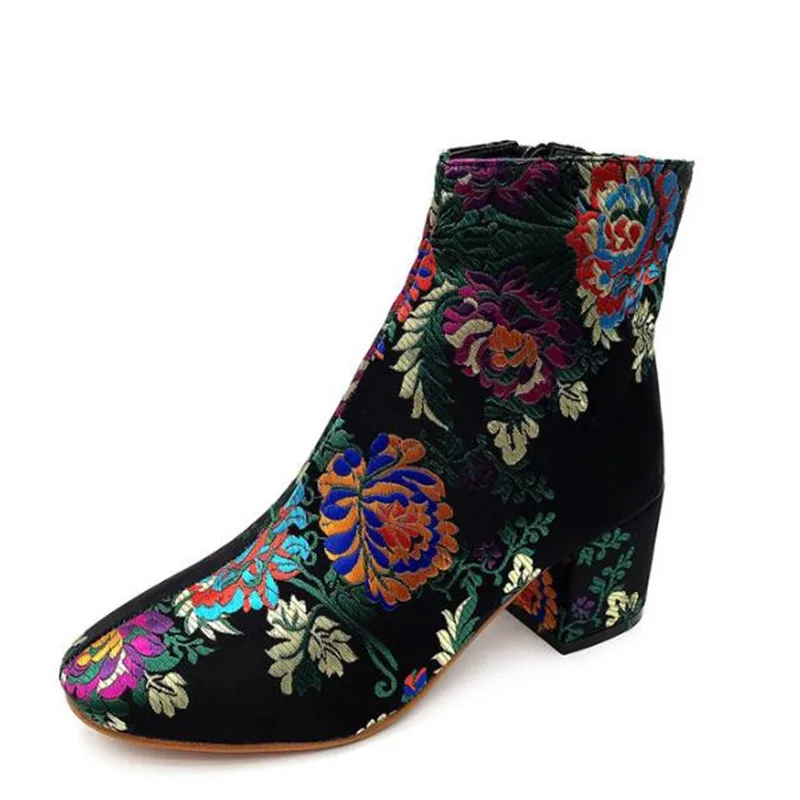 2018 new fashion embroidered high heel boots women's boots martin boots bottes femmes boty obuv