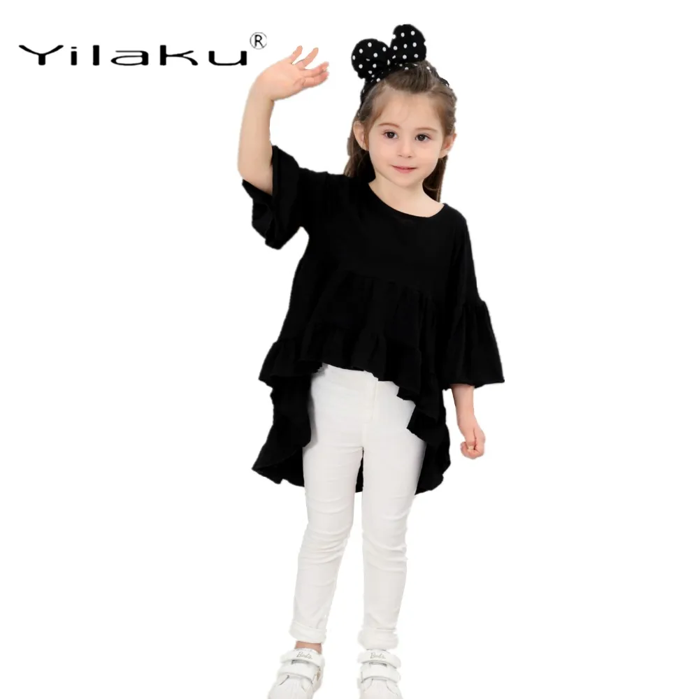Yilaku/топы для маленьких девочек, Длинные рубашки для девочек модная блузка-смокинг с рукавами-трубами для девочек, рубашка для девочек, От 1 до 8 лет, для девочек, CG117